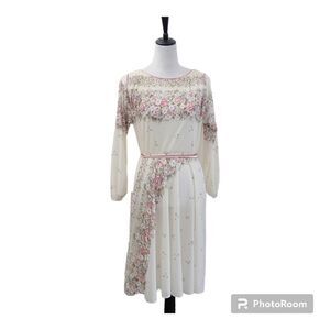 J.S.J. Vintage 70s Floral Dress Midi Length Long Sleeve Cottagecore Tide Size 12